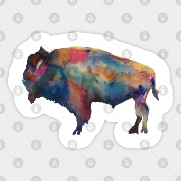 Buffalo Bison Colorful Cowboy Watercolor Art Sticker by CunninghamWatercolors